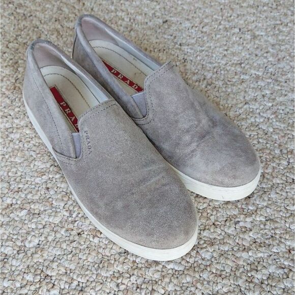 Prada light gray suede slip on sneakers size 36.5 - Picture 2 of 12